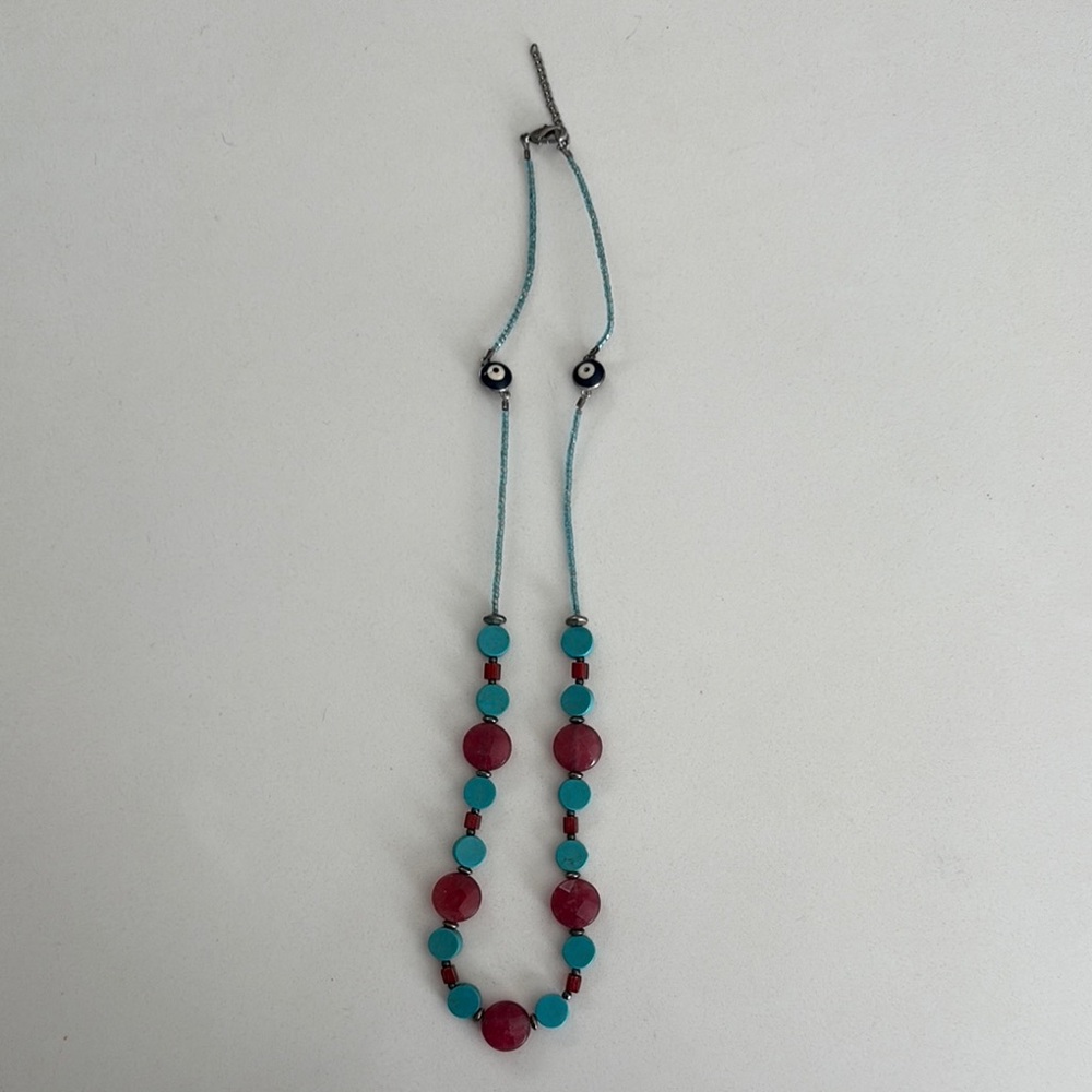 Evil eye Red and Turquoise Beaded Necklace